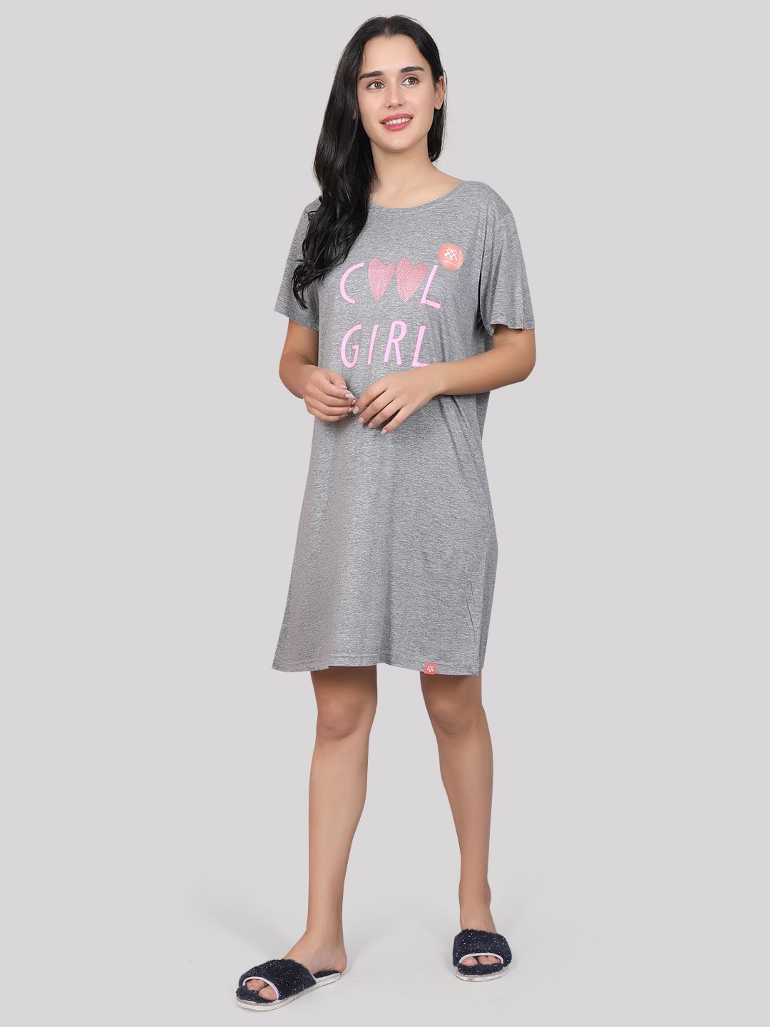 

evolove Printed Nightdress, Grey