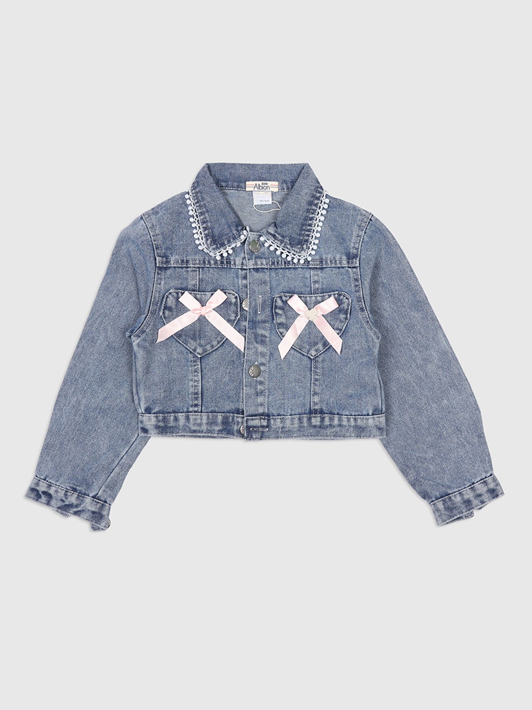 

CHUNMUN Girls Crop Denim Jacket, Blue