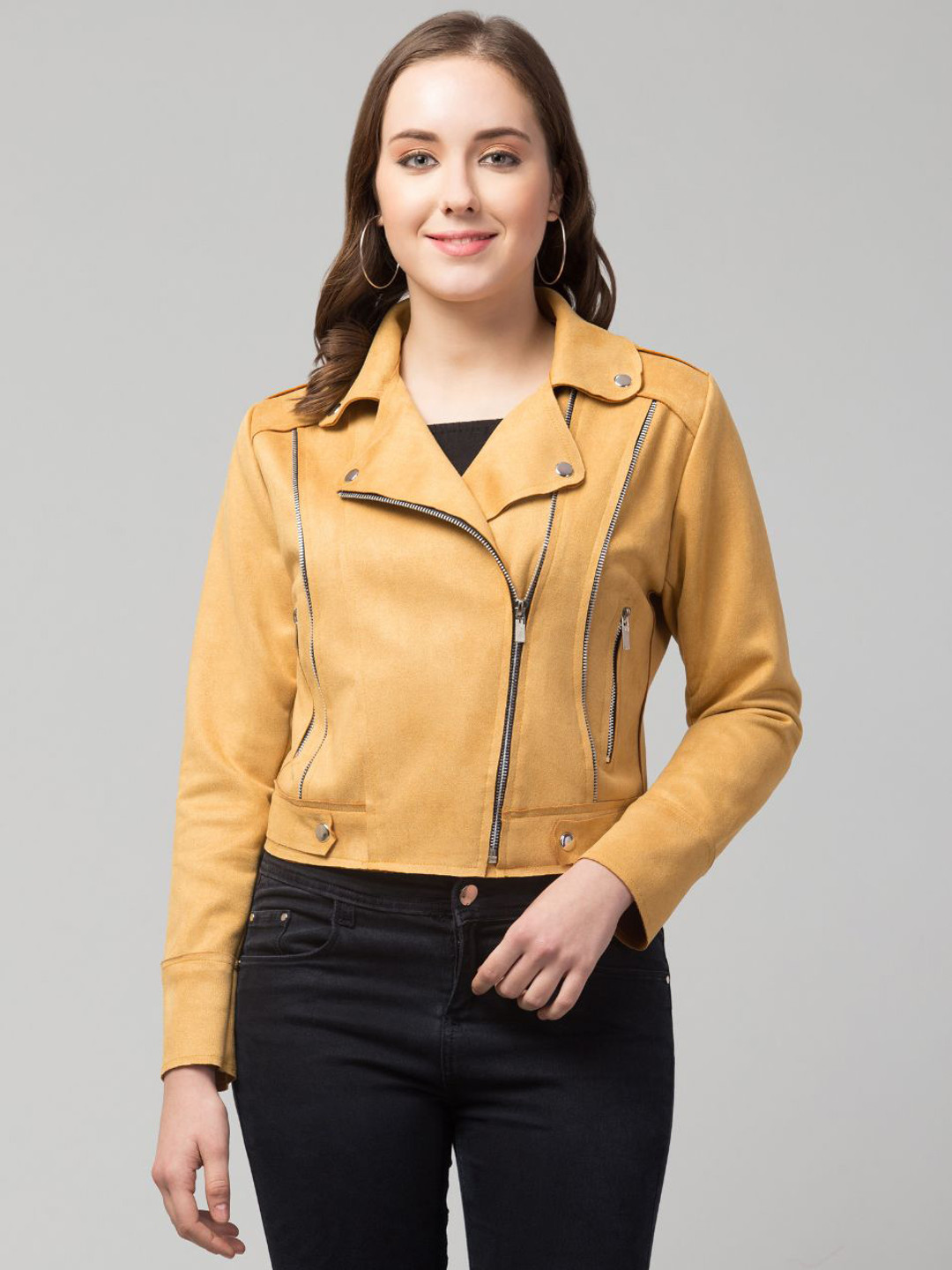 

GalaxyTrendz Women Suede Windcheater Crop Tailored Jacket, Mustard