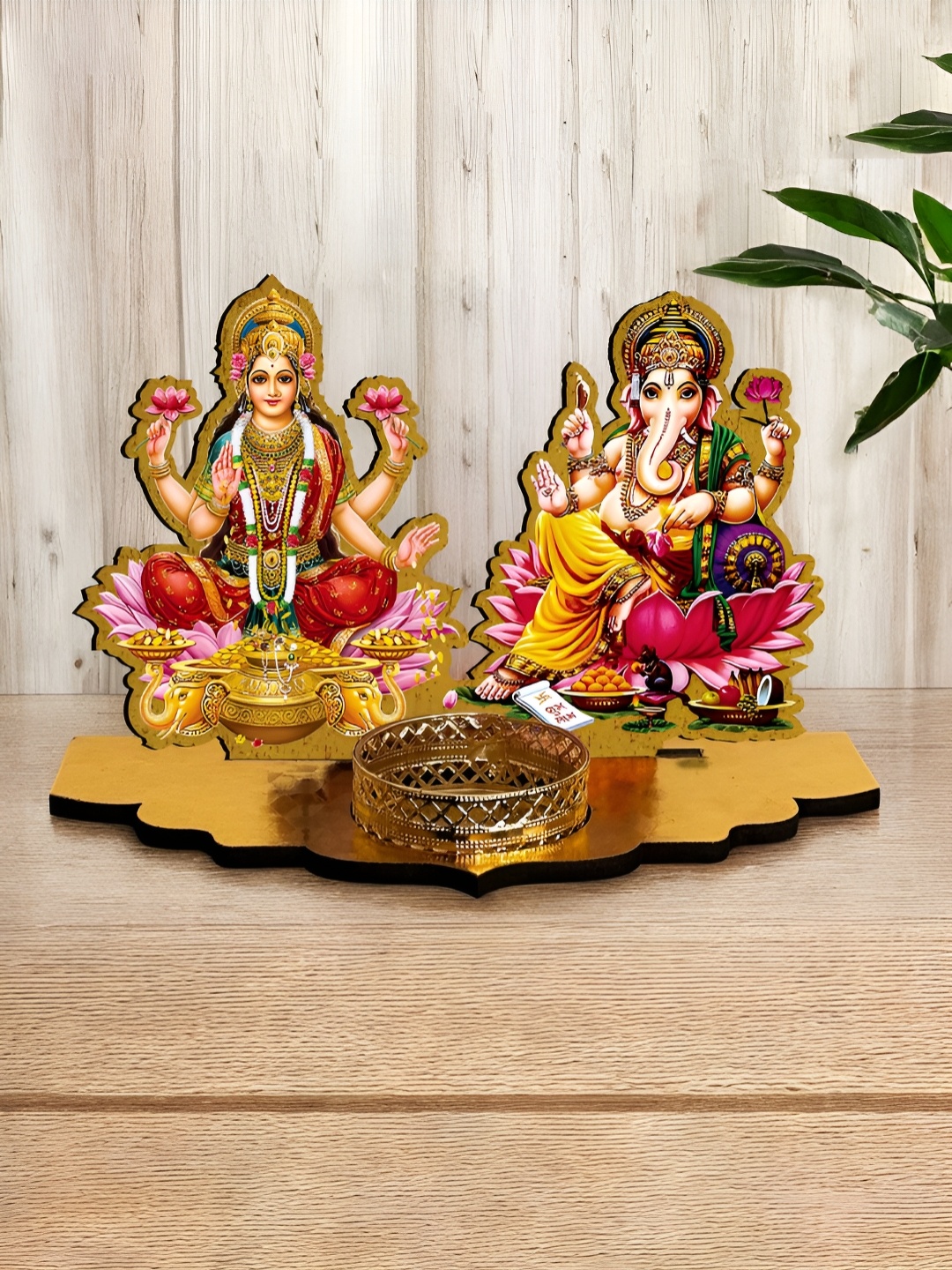 

Art Street Mata Laxmi & Ganesh MDF Cutout Religious Table-Top Showpiece, Gold