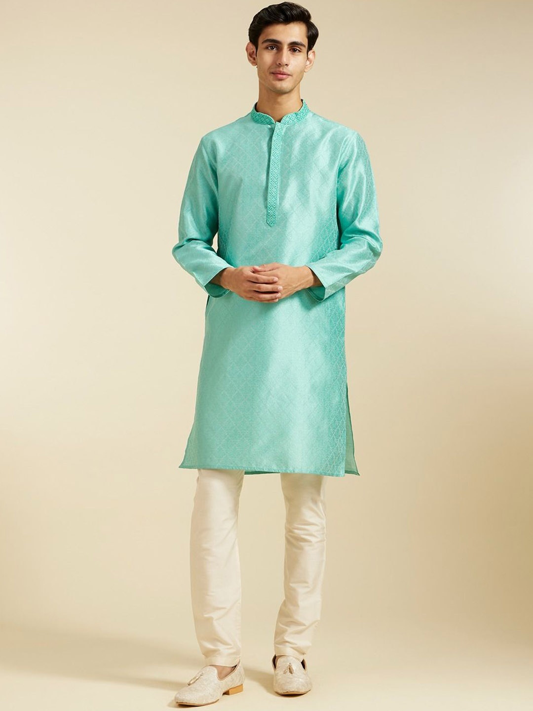 

Diwas by Manyavar Ethnic Motifs Woven Design Thread Work Straight Kurta, Blue