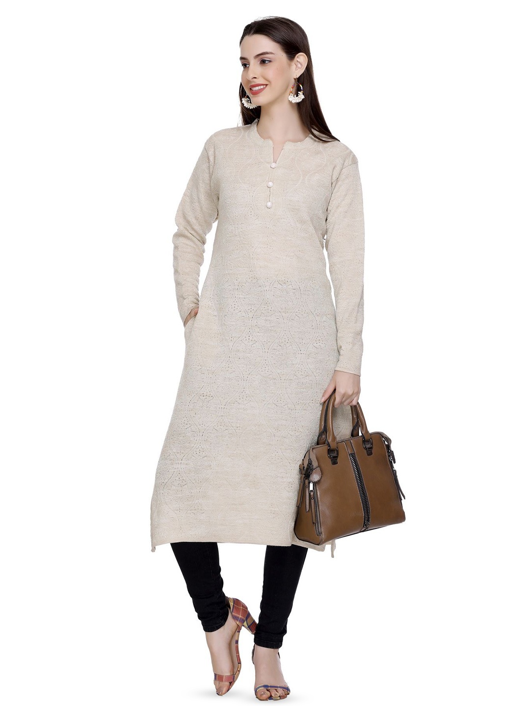 

MONTREX Straight Woolen Kurtas, Beige