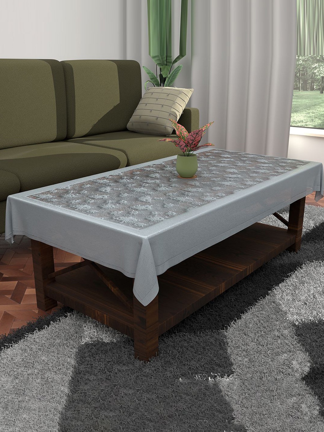 

Kuber Industries Grey Floral Cotton 4-Seater Table Cover