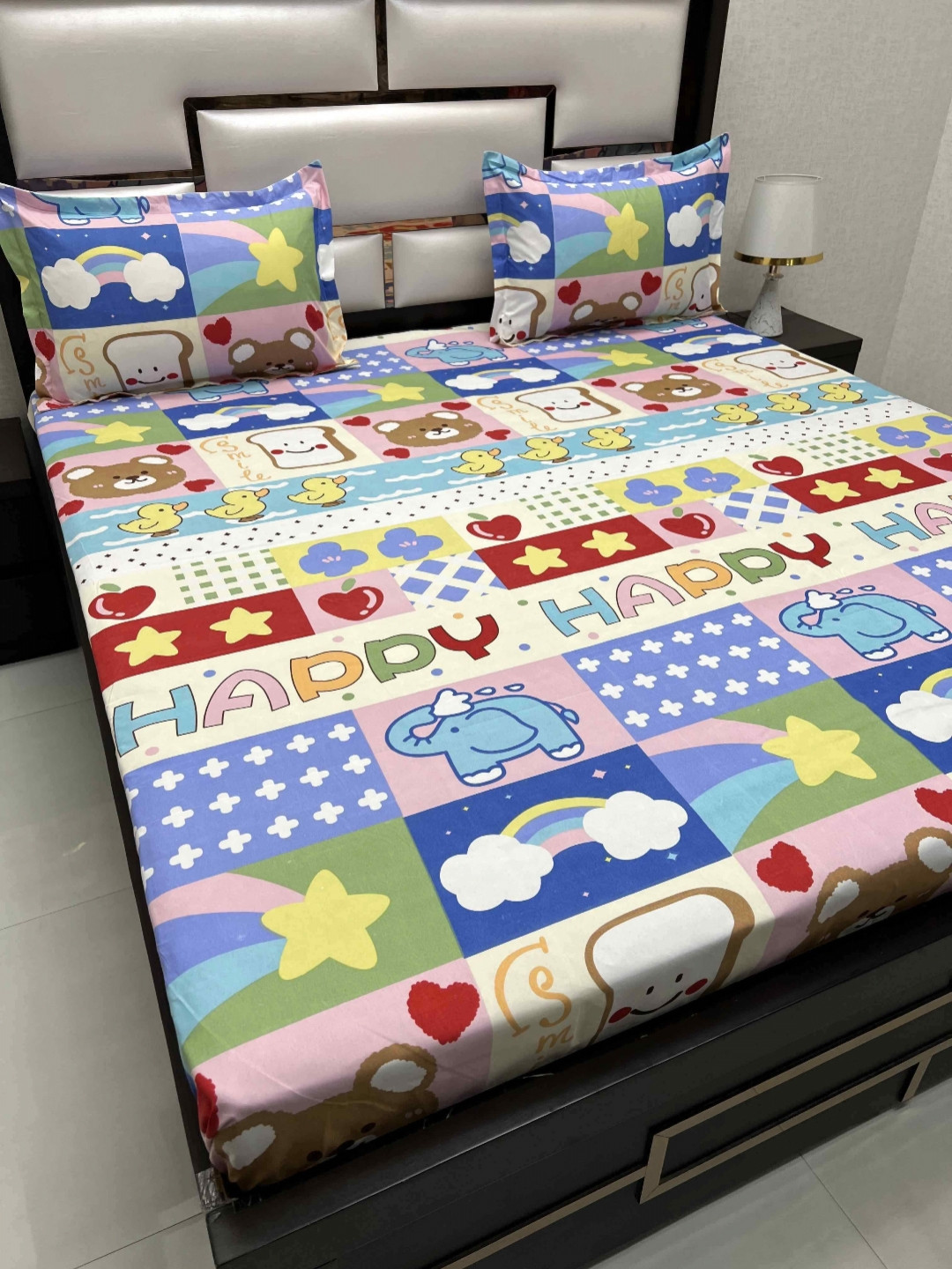 

Pure Decor Kids Queen Size Double Bed Bedsheet With 2 Pillow Covers 2.28m X 2.54m, Blue
