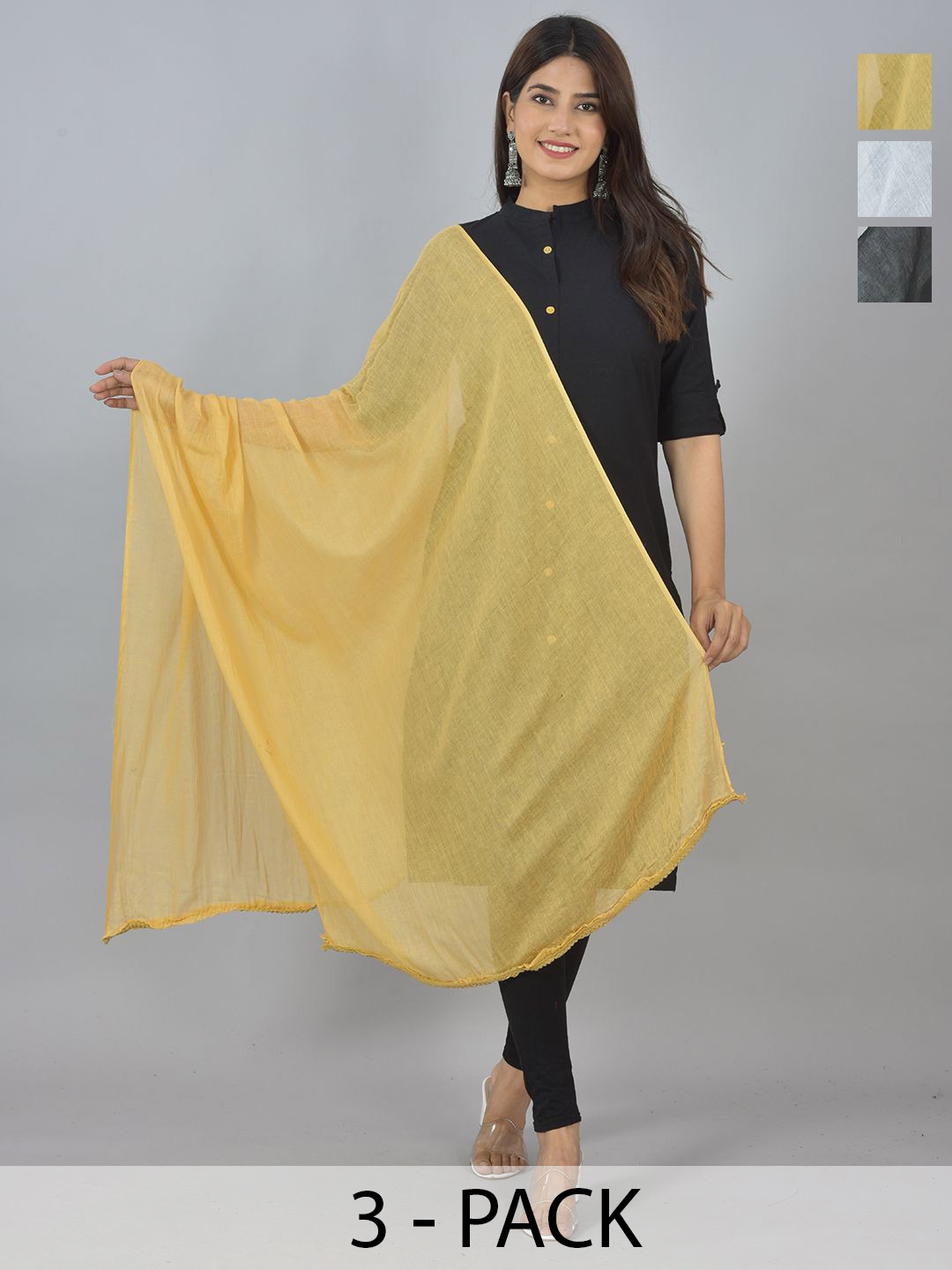 

LA FEMINAE Pack of 3 Pure Cotton Dupatta, Black