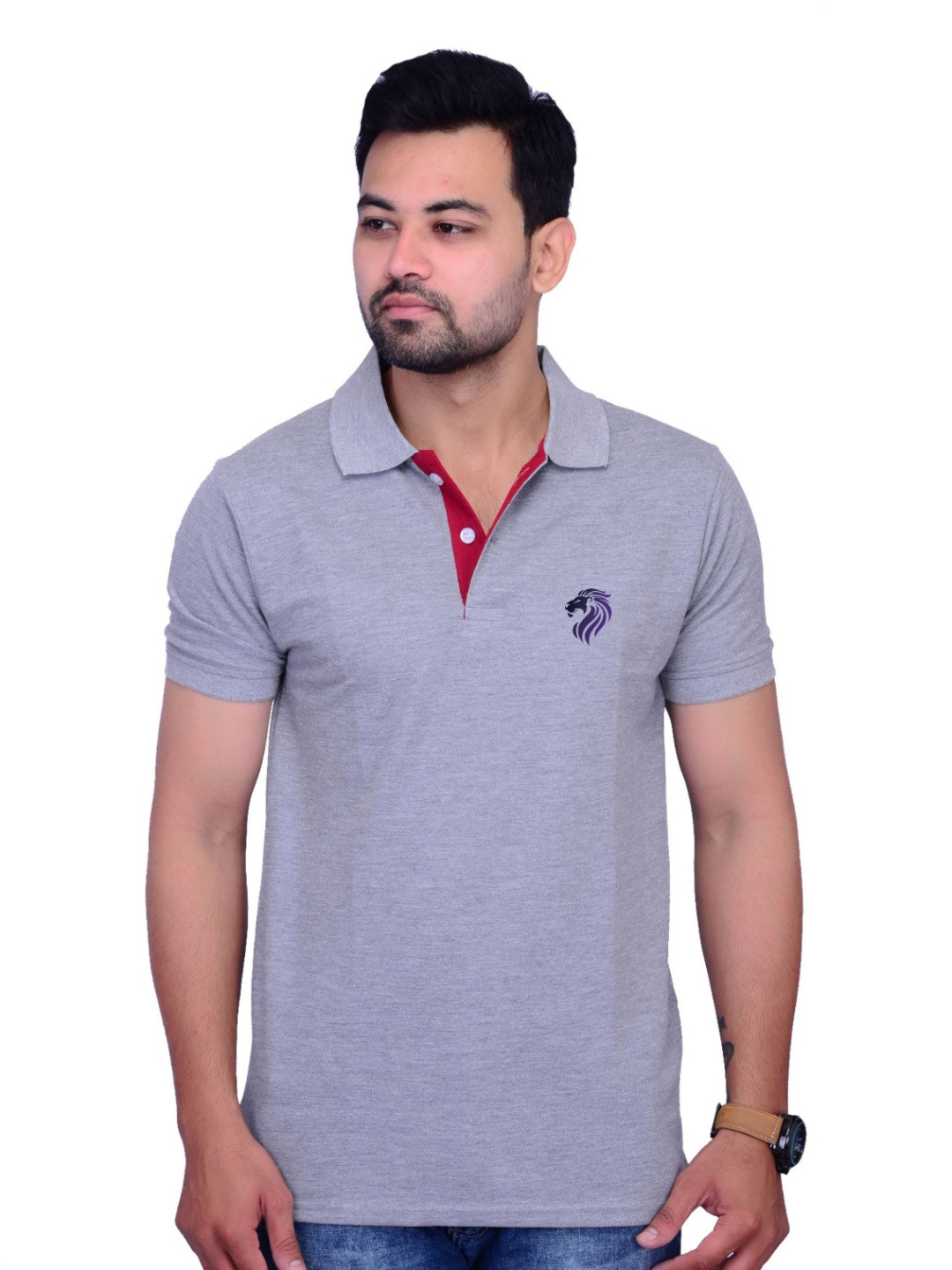 

LA MILANO Men Polo Collar Slim Fit T-shirt, Grey