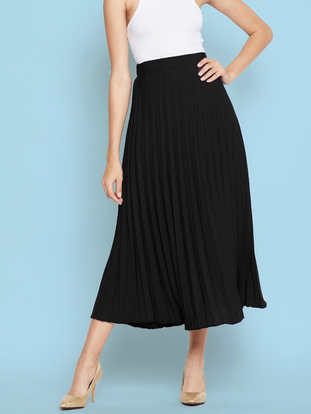 

Vastani Enterprise Designer Pleated Flared Midi Skirt, Black