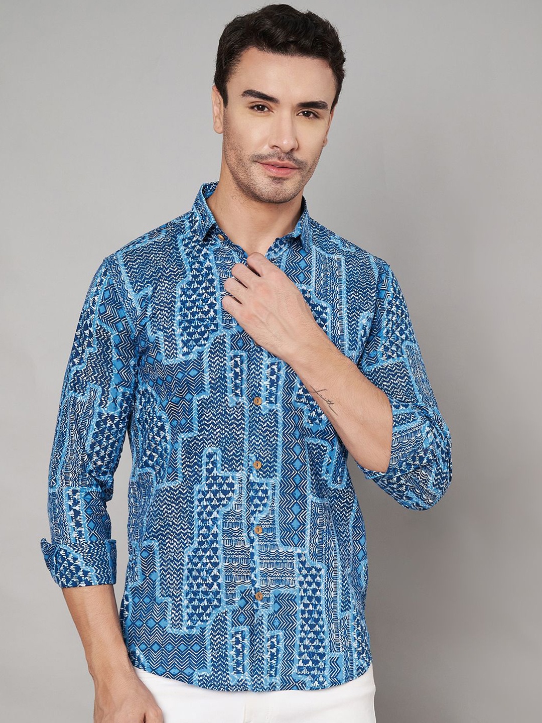 

COTLAND FASHION Men Classic Opaque Printed Casual Shirt, Blue