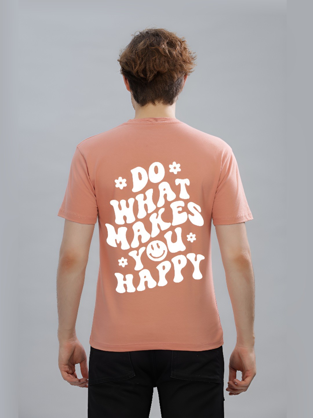 

FALTU.CO Men Typography Printed Round Neck Pure Cotton Oversized T-shirt, Peach