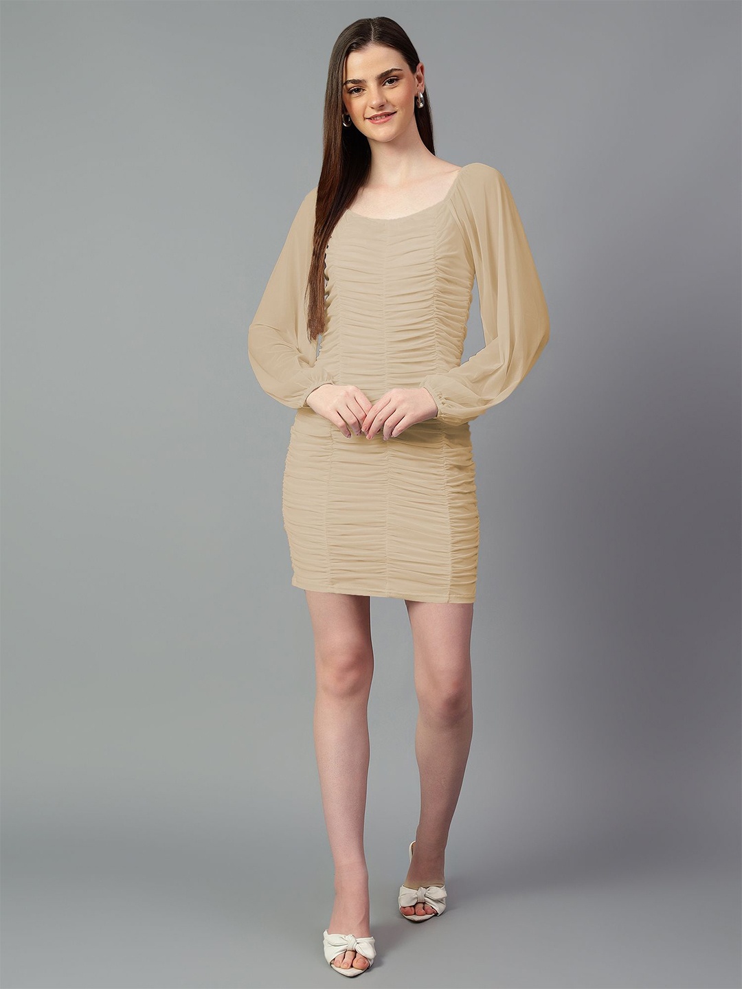 

Kotty Bishop Sleeve Bodycon Dress, Beige