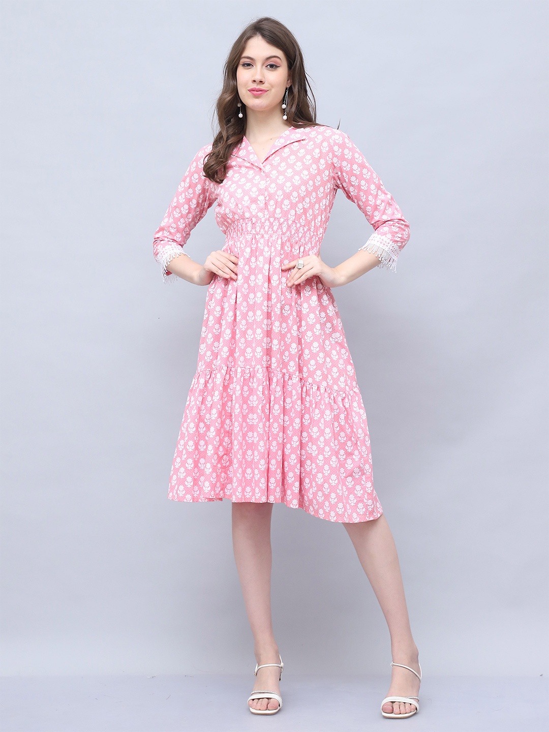 

Rajnandini Floral Print A-Line Dress, Pink