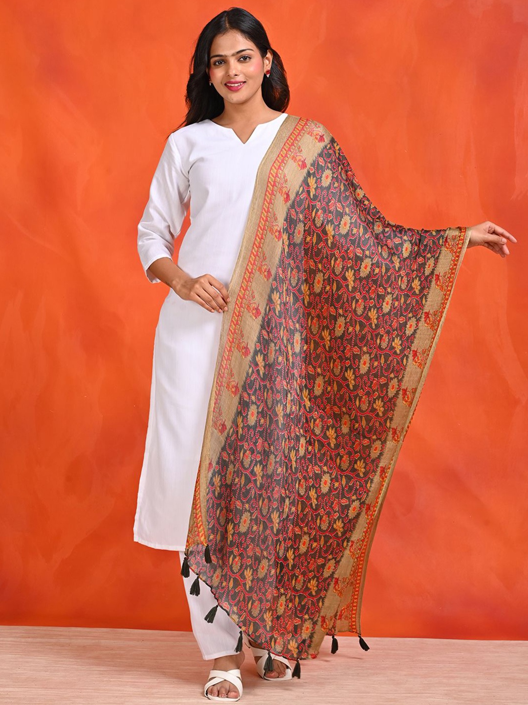 

HELLA FASHIONS Ethnic Motifs Printed Dupatta, Steel