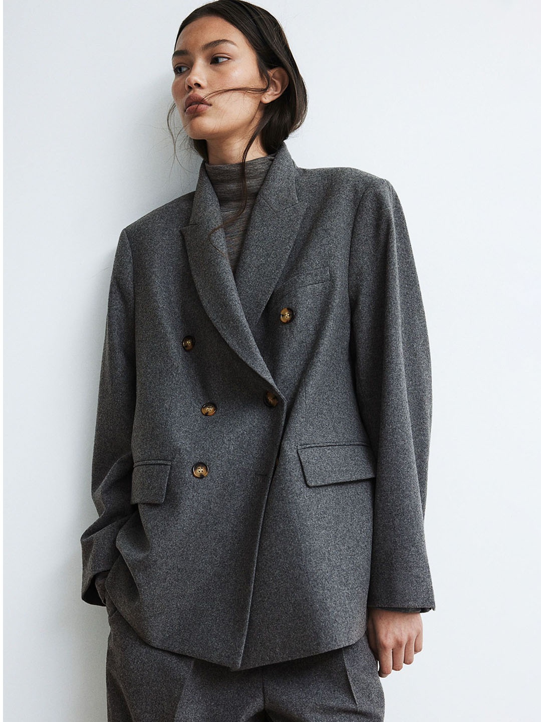 

H&M Double-Breasted Blazer, Grey
