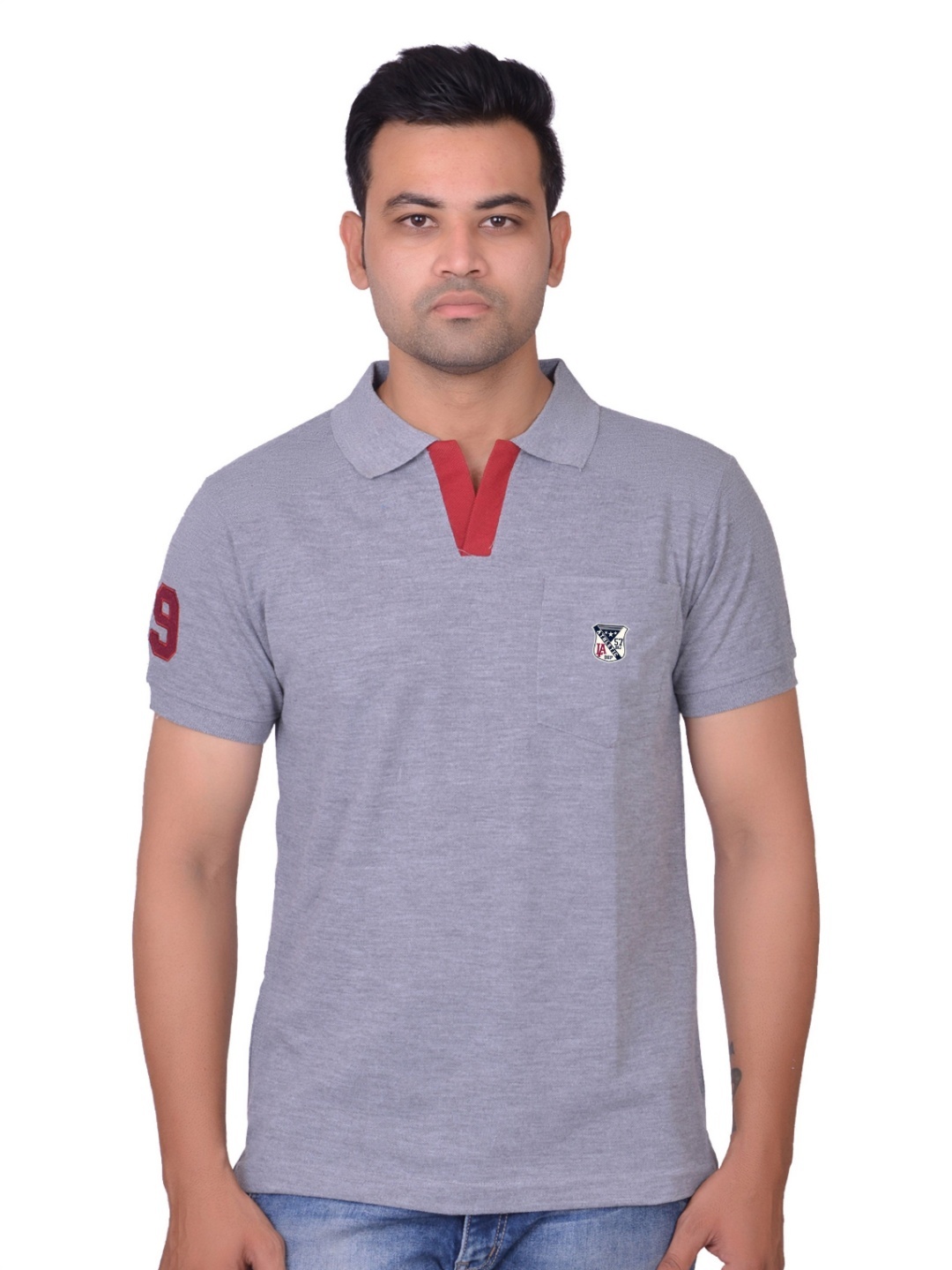 

LA MILANO Men Polo Collar Slim Fit T-shirt, Grey