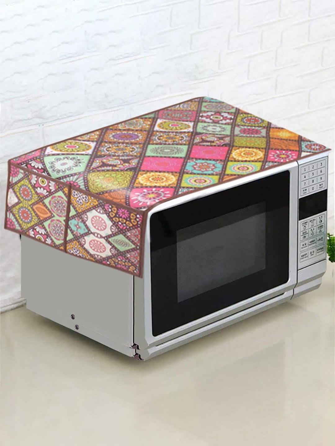 

prettykrafts Yellow & Pink Printed Microwave Cover with 4 Utility Pockets