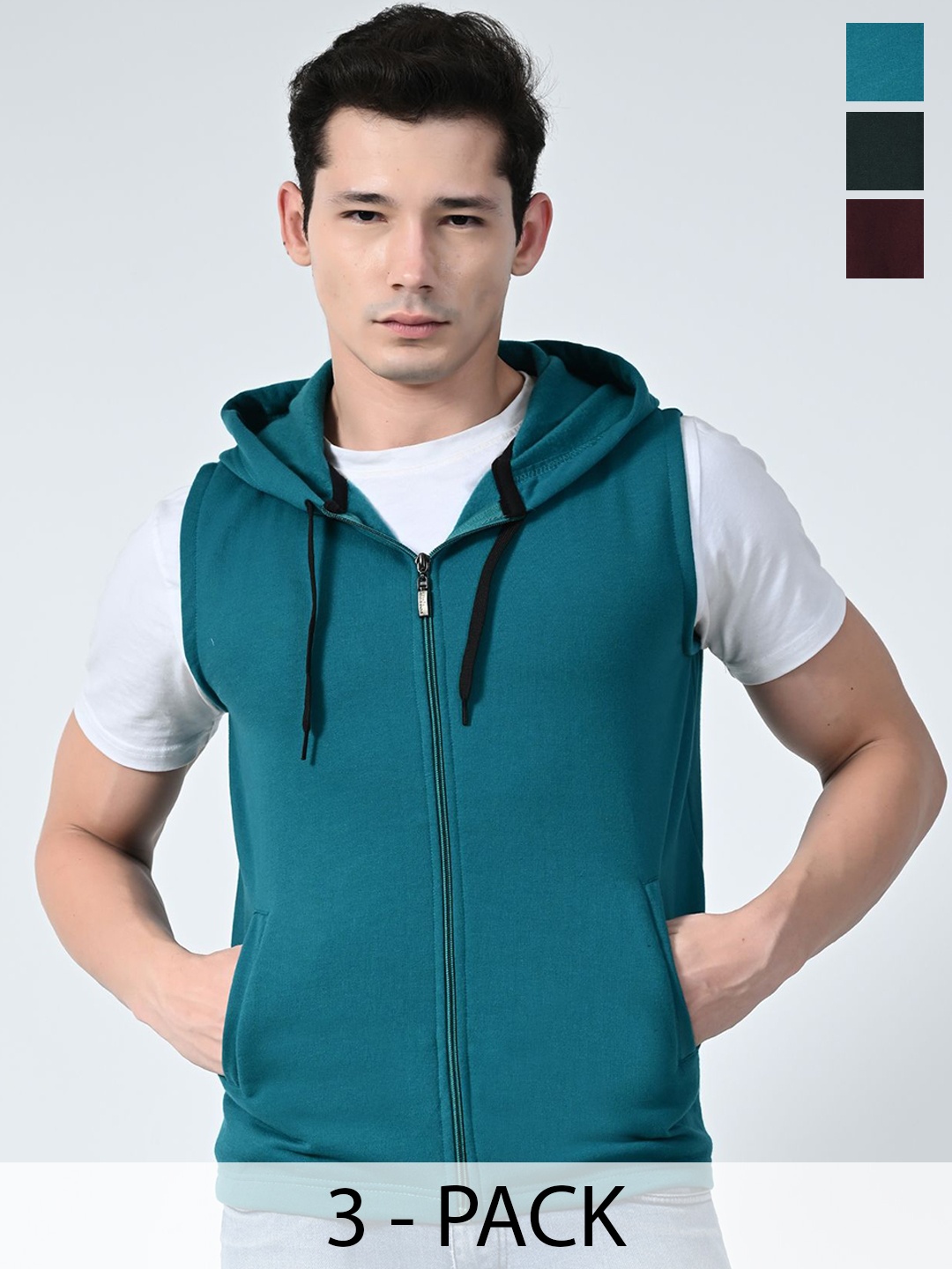 

BAESD Men Pack Of 3 Lightweight Open Front Jacket with Patchwork, Teal