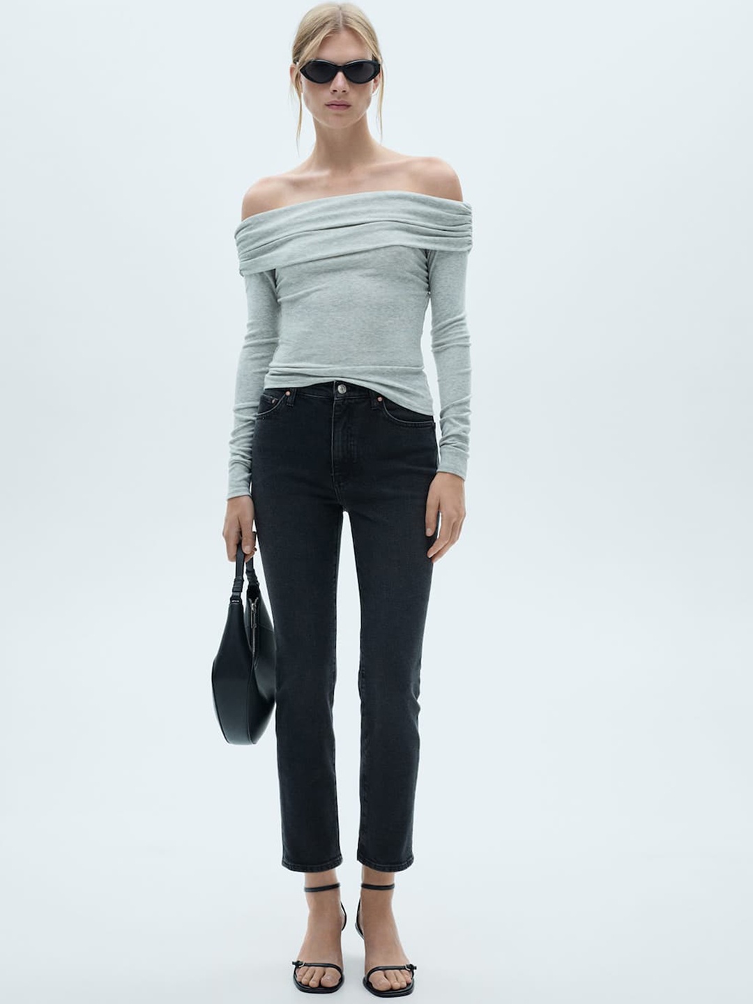 

MANGO Women Slim Fit Stretchable Cropped Jeans, Charcoal
