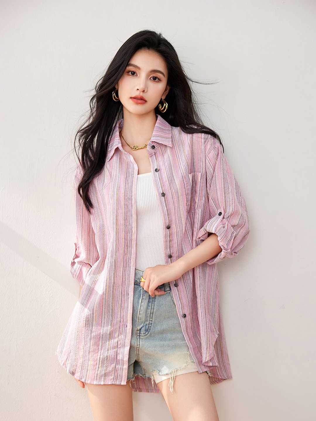 

JC Collection Women Opaque Striped Casual Shirt, Pink