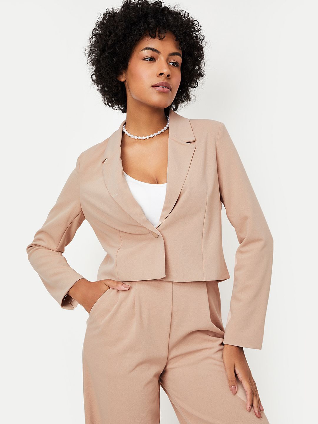 

Max x Kalki Women Cropped Blazer, Beige