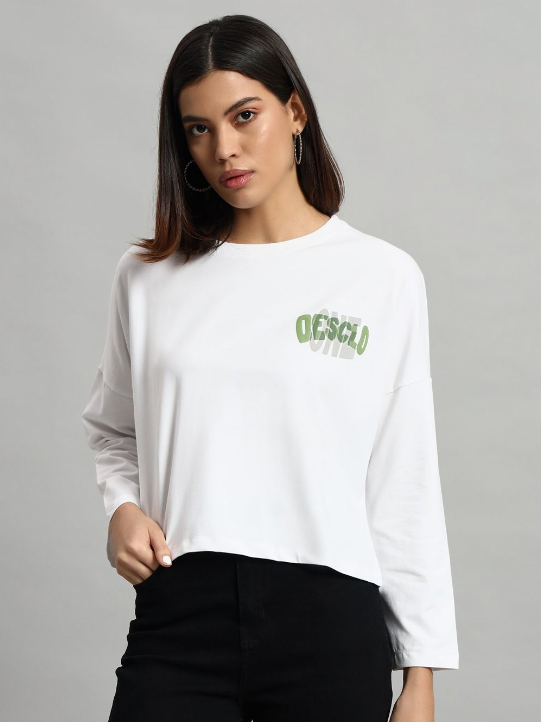 

AECK Women Typography Printed Round Neck Cotton T-shirt, White