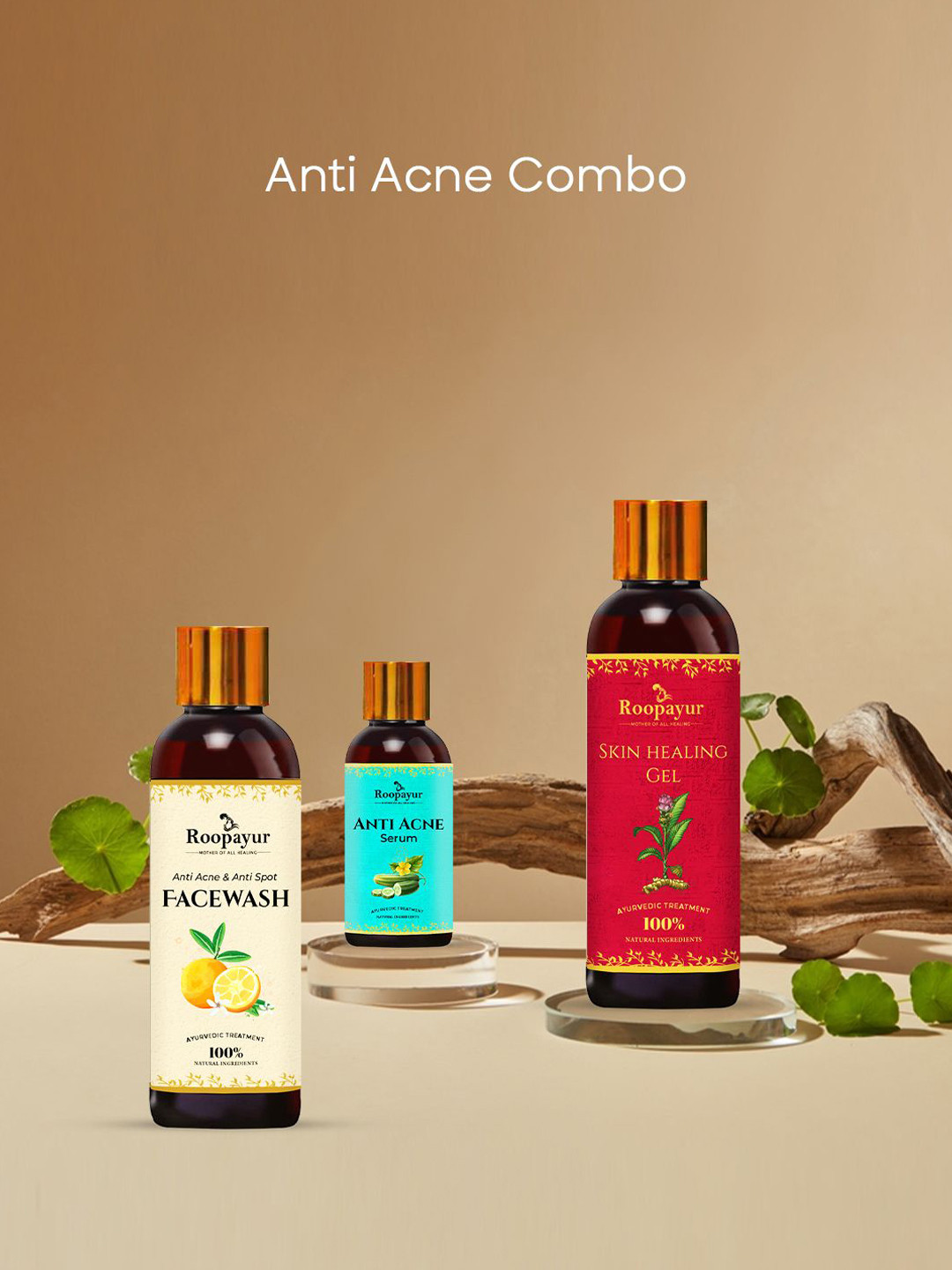 

ROOPAYUR Face Wash, Skin Healing Gel & Anti Acne Serum, Brown