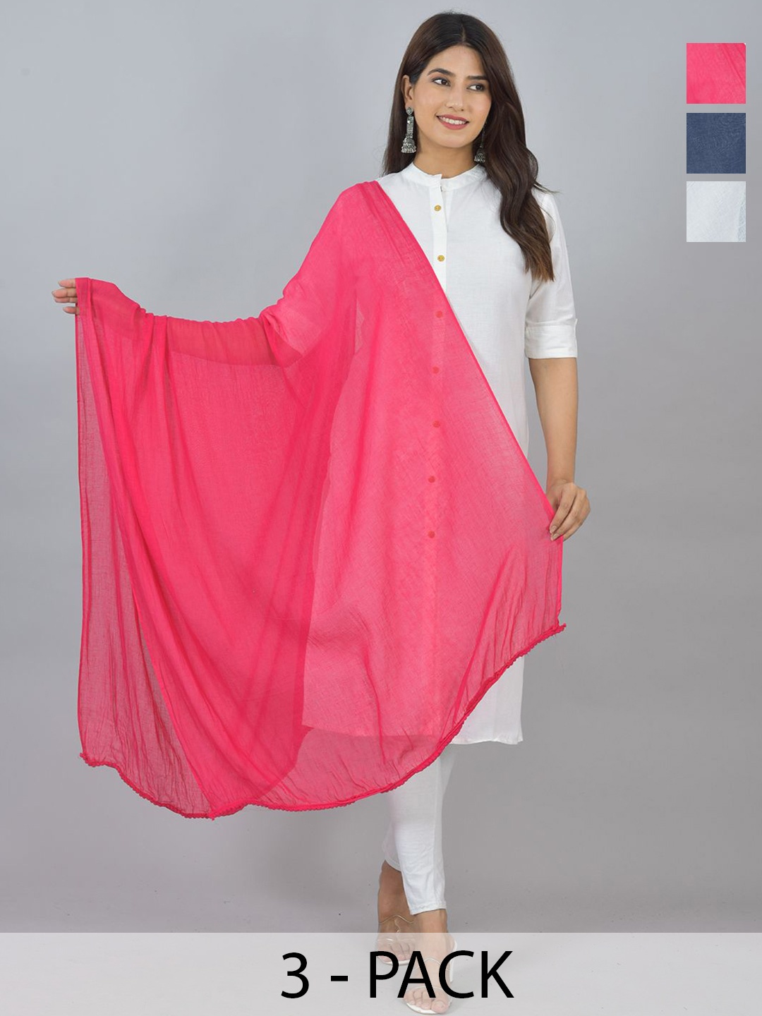 

LA FEMINAE Pack of 3 Pure Cotton Dupatta, Red