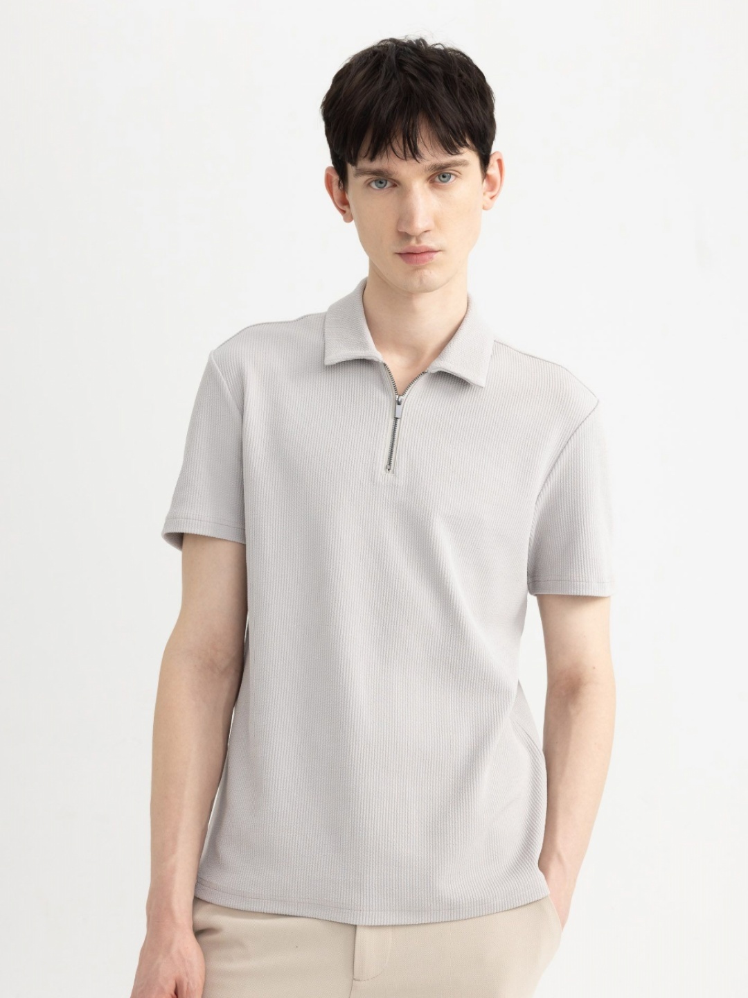 

DeFacto Men Polo Collar Regular Fit T-shirt, Grey