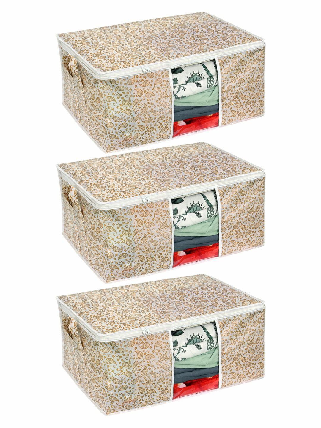 

prettykrafts Gold-Toned & White 3 Pieces Printed Reusable Multi-Utility Organisers