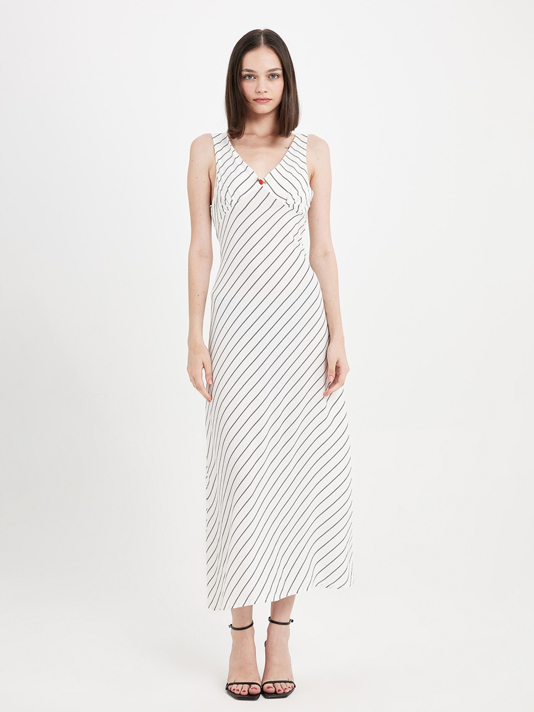 

DeFacto Striped A-Line Midi Dress, Na