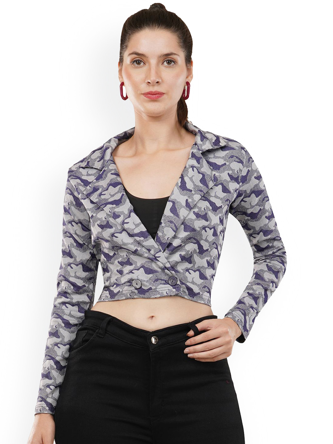 

GalaxyTrendz Women Suede Windcheater Crop Tailored Jacket, Blue