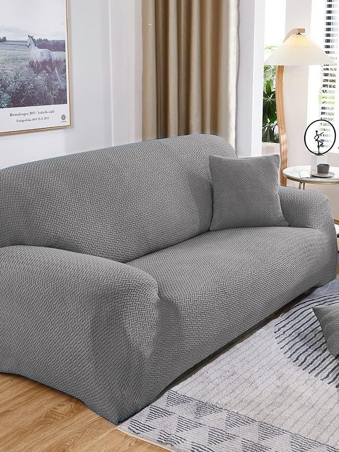 

B BESTILO Grey 5 Pieces Self Design Five Seater Sofa Cover With Arms