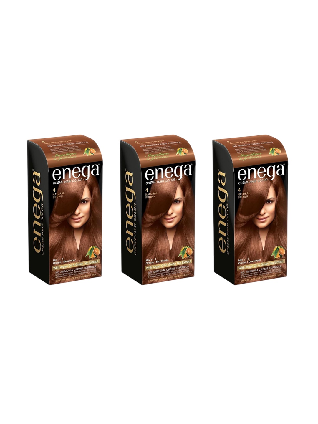

Enega Set Of 3 Long Lasting Creme Hair Color-150 ml Each Shade-Natural Brown