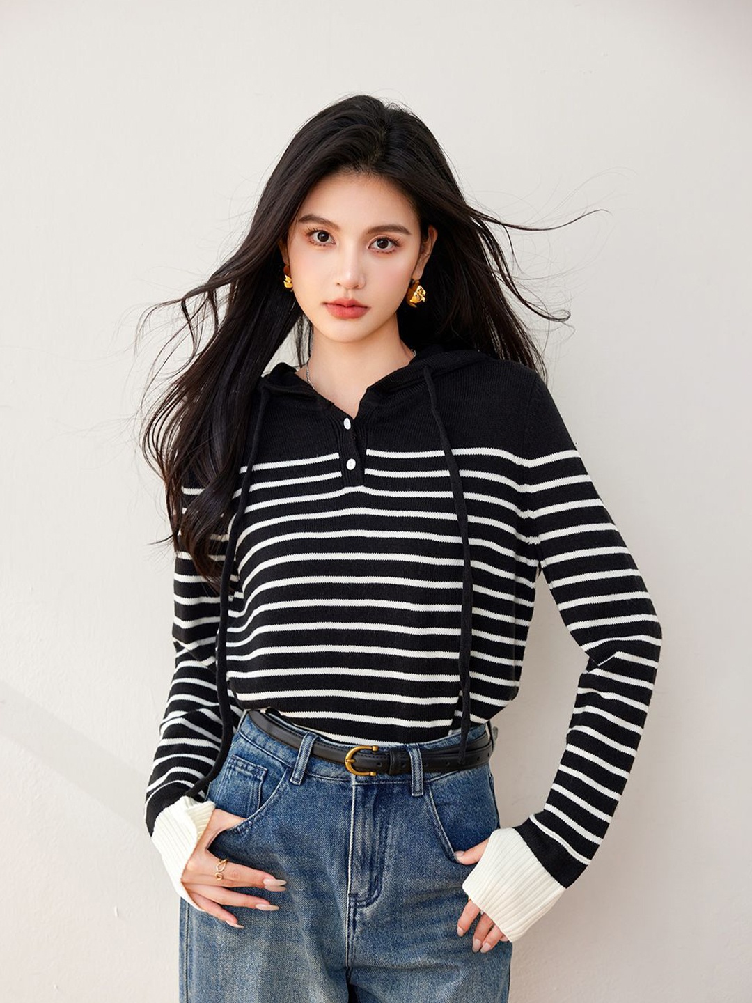 

JC Collection Women Striped Pullover, Black