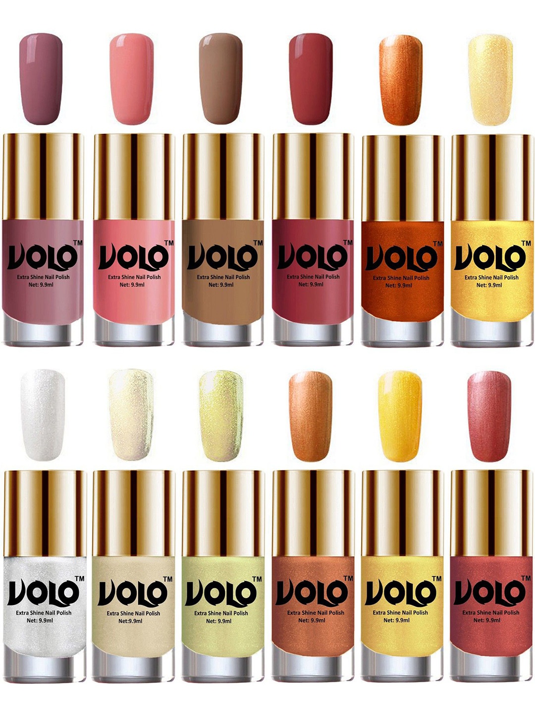 

VOLO Set Of 12 Extra Shine Vibrant Shades Nail Polish- 9.9ml Each- Combo No-217, Pink