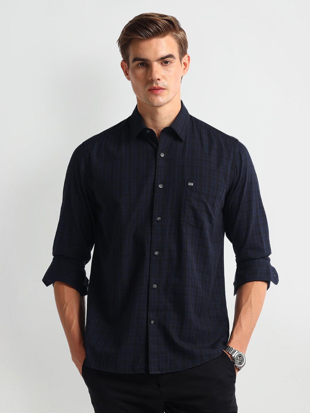 

Arrow Sport Men Slim Fit Tartan Checks Opaque Checked Casual Shirt, Blue