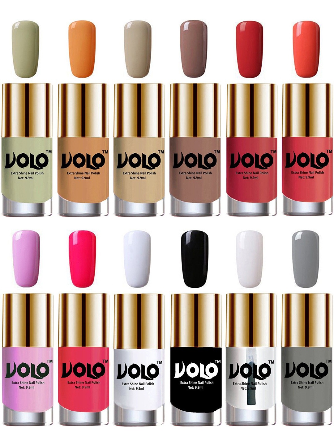 

VOLO Set Of 12 Luxury Super Shine Nail Polish - 9.9 ml Each-Combo No-128, Red