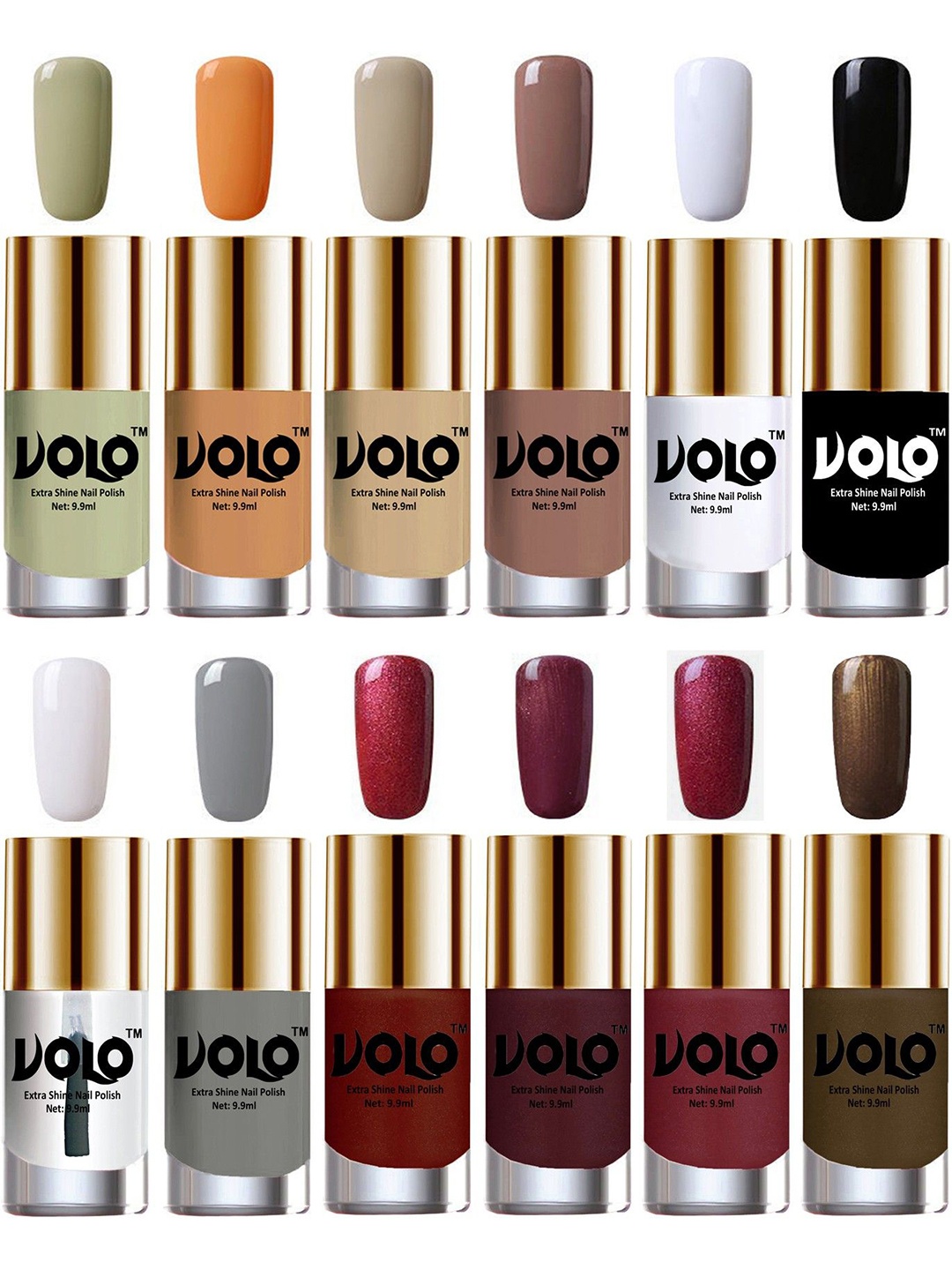 

VOLO Set of 12 Luxury Super Shine Nail Polish-Vibrant Shades-Combo No-145, Multi