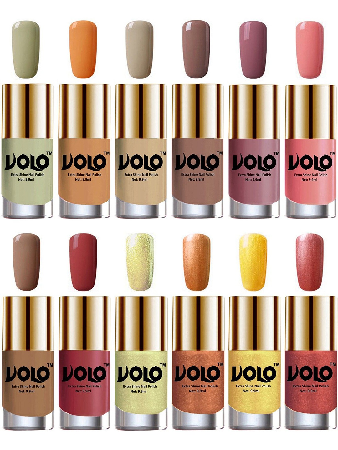 

VOLO Set Of 12 Extra Shine Nail Polish- 9.9ml-Combo-No-114, Multi