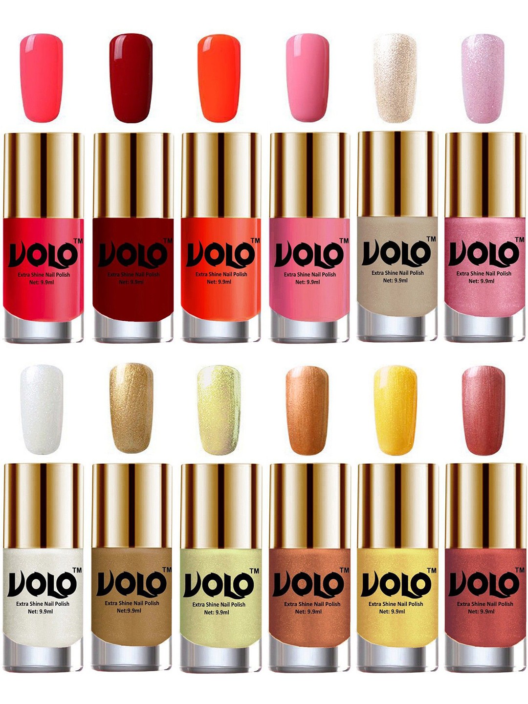 

VOLO Set Of 12 Extra Shine Vibrant Shades Combo Nail Polish- 9.9ml Each- No-324, Pink