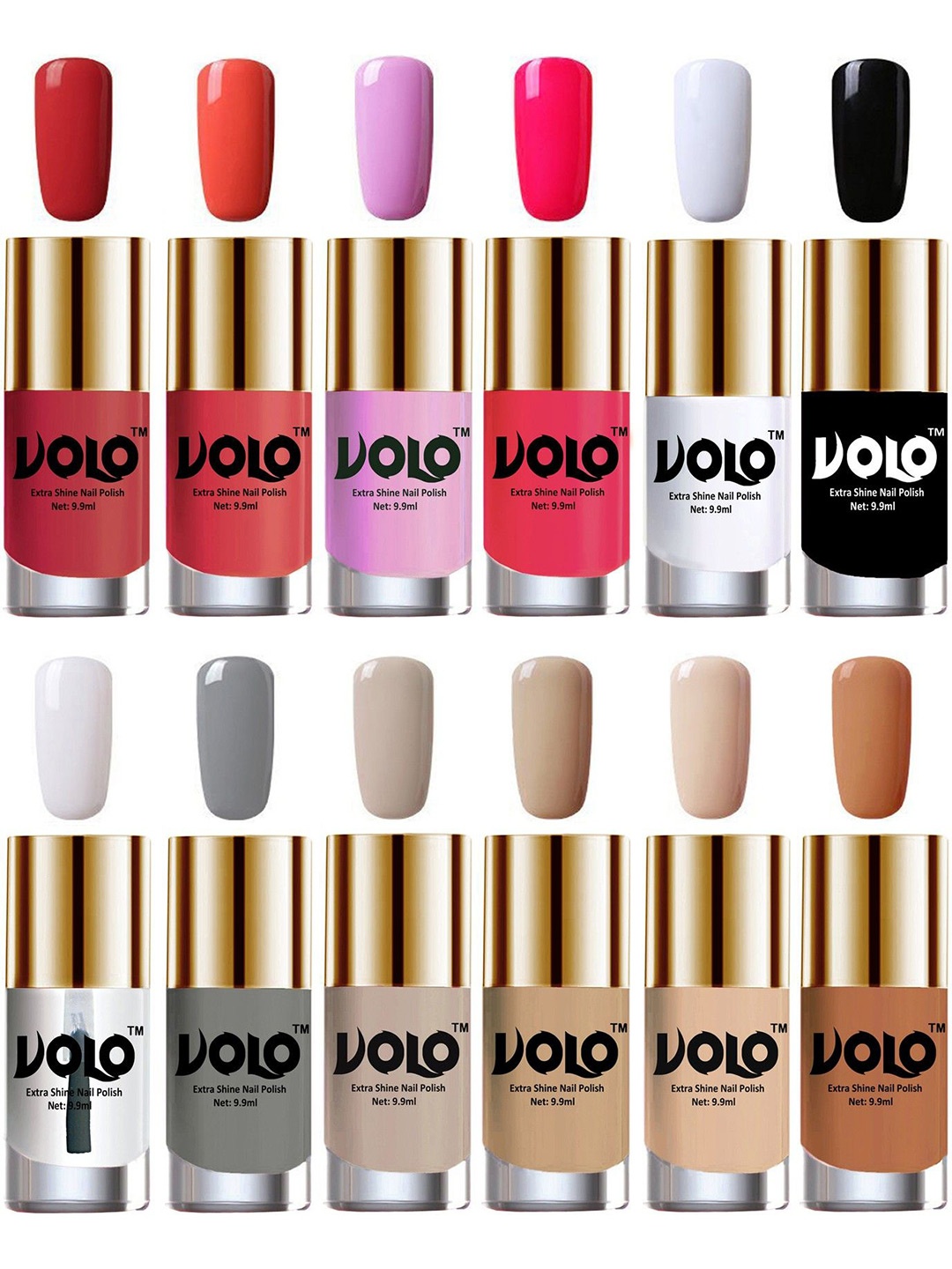 

VOLO Set Of 8 New Look Extra Lasting Nail Polish - 9.9 ml Each - Shade No-16, Multi