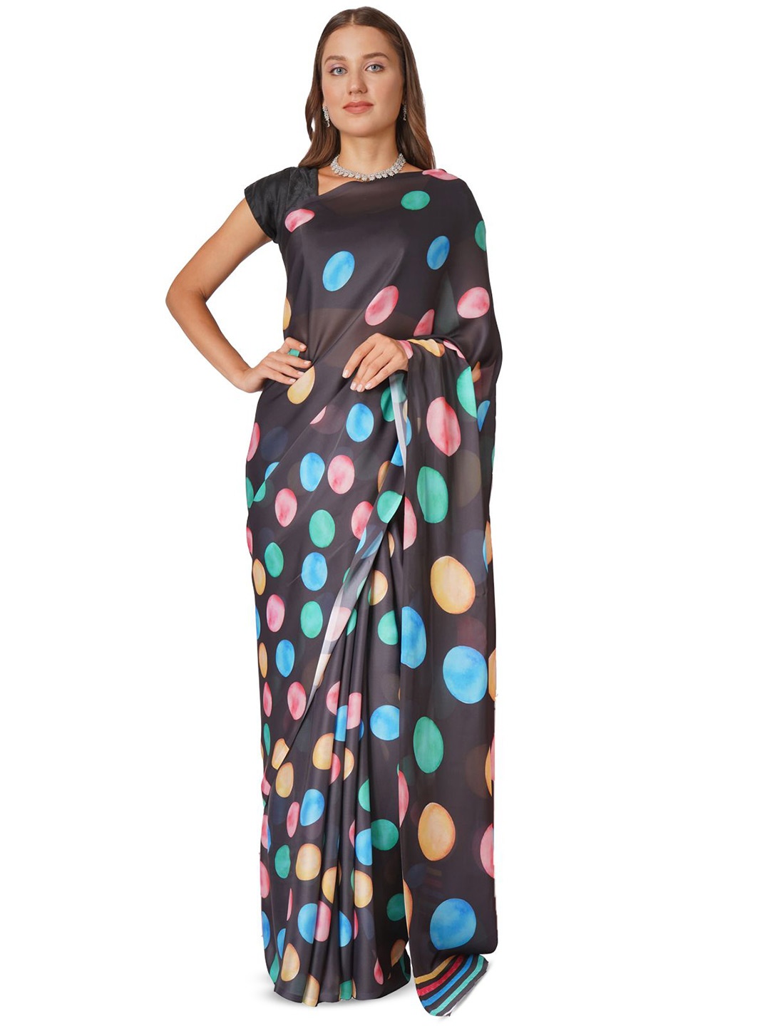 

Studd Muffyn Polka Dot Printed Saree, Black