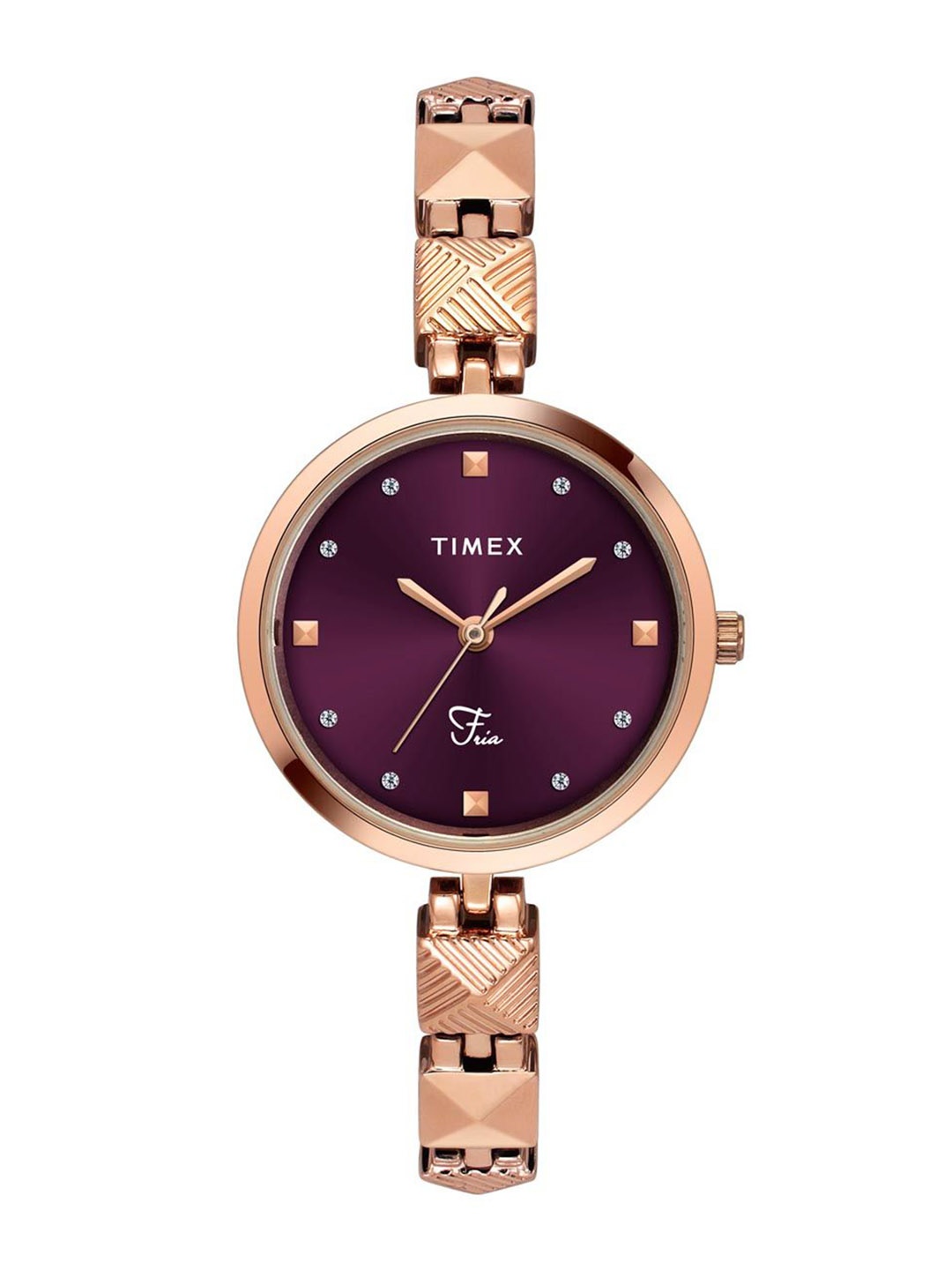 

Timex Women Brass Embellished Dial & Bracelet Style Straps Analogue Watch TWEL18310, Burgundy