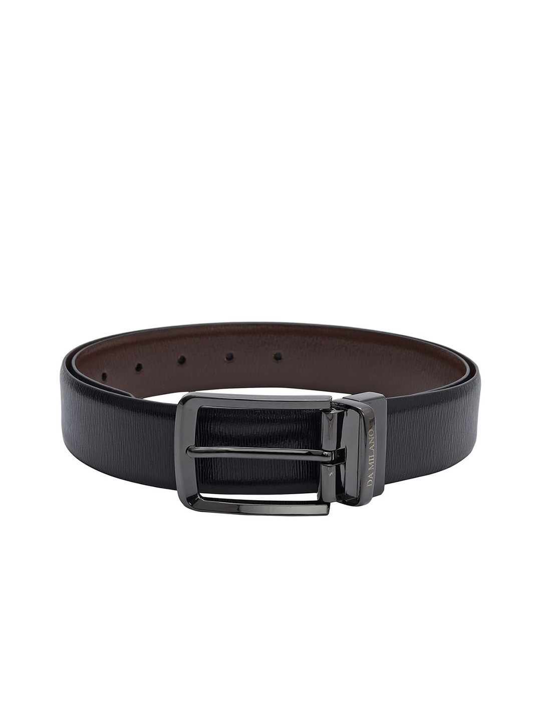 

Da Milano Men Tang Closure Textured Leather Reversible Belt, Black