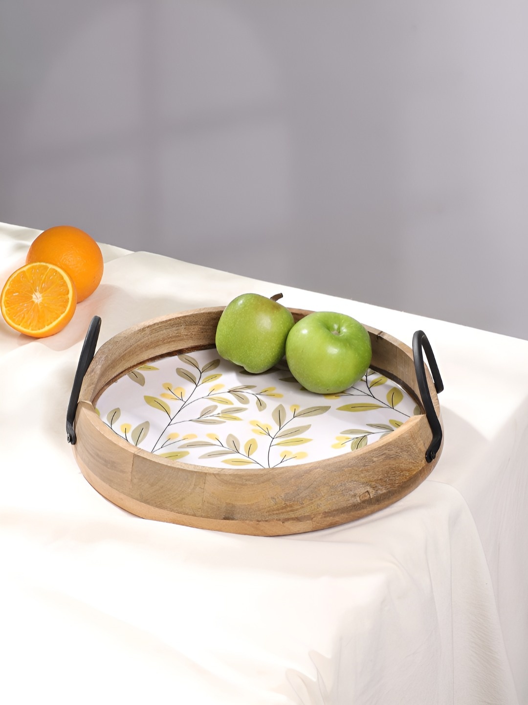 

SANSKRUTIHOMES Brown Printed Wooden Serving Tray