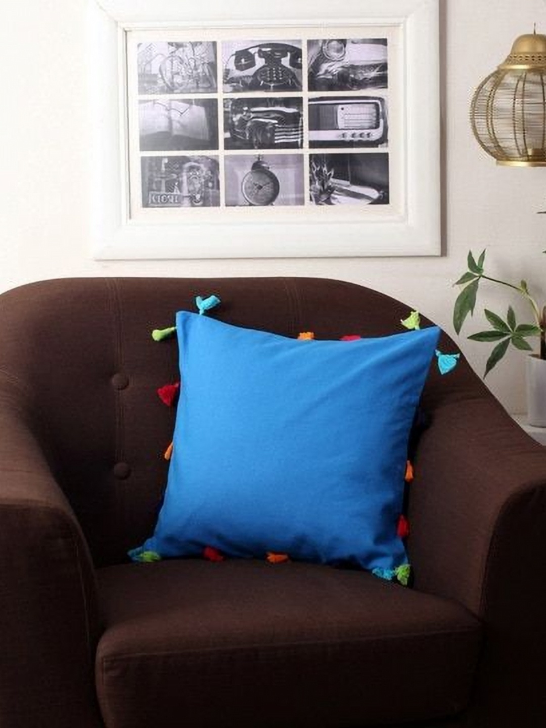 

Lushomes Blue Square Cushion Covers With Tassel