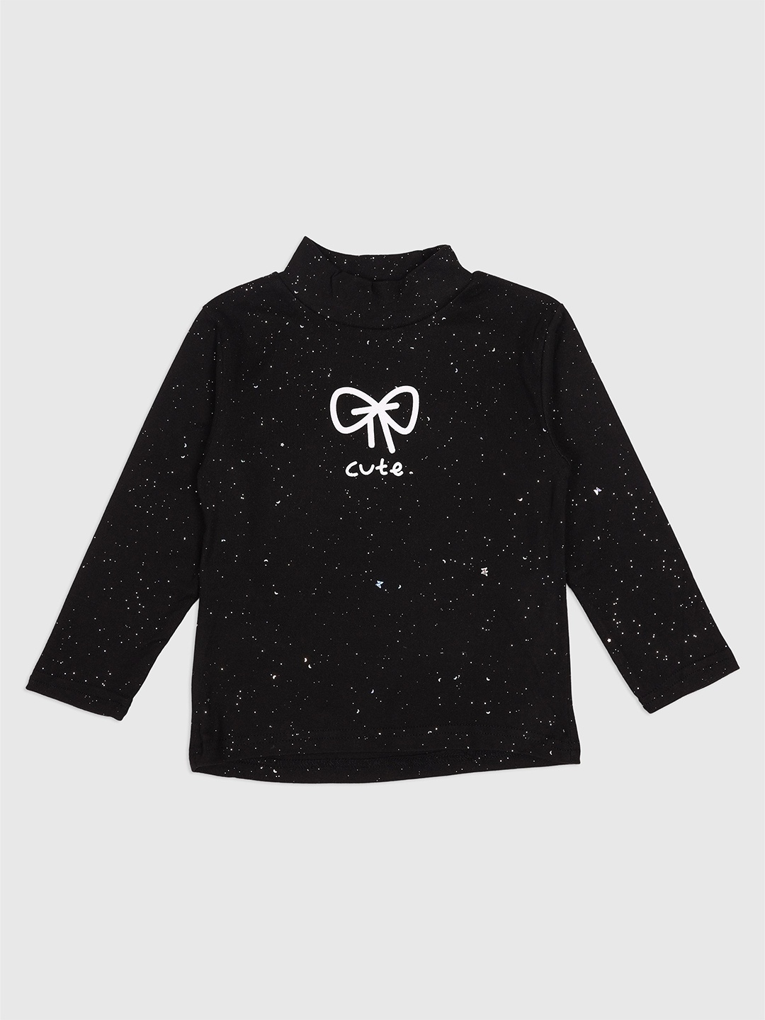

CHUNMUN Girls Graphic Printed High Neck Wool Top, Black