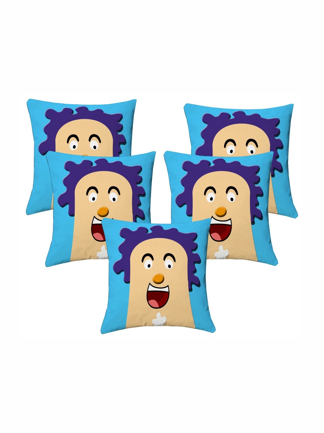 

Lushomes Blue & Beige 5 Pieces Cartoon Characters Square Cushion Covers