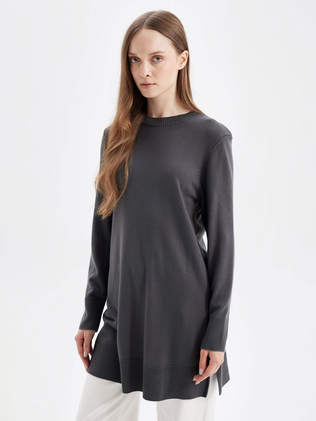 

DeFacto Round Neck Long Sleeve Sweaters, Grey