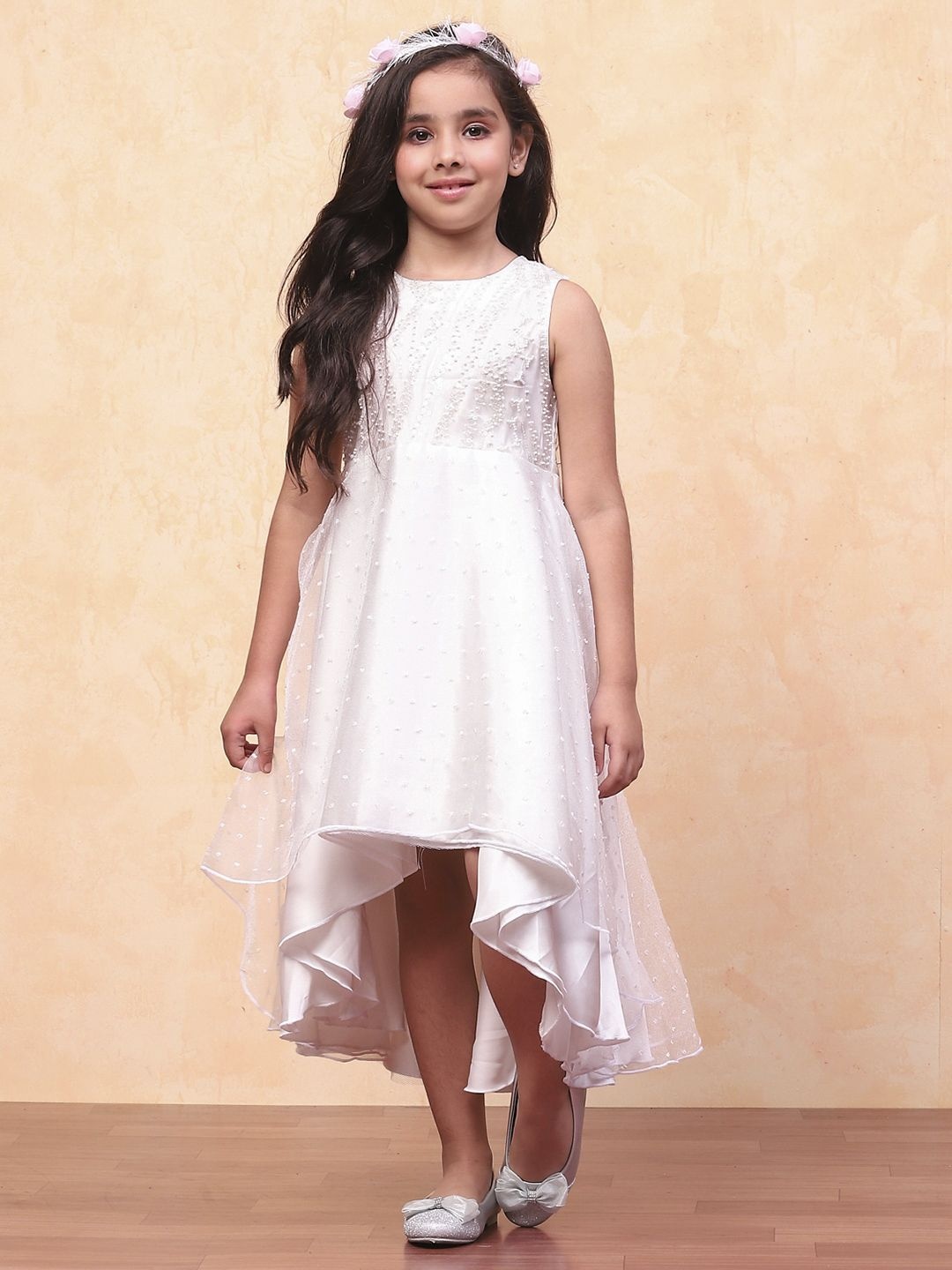 

Biba Solid Self Design Formal Fit & Flare Dress, White