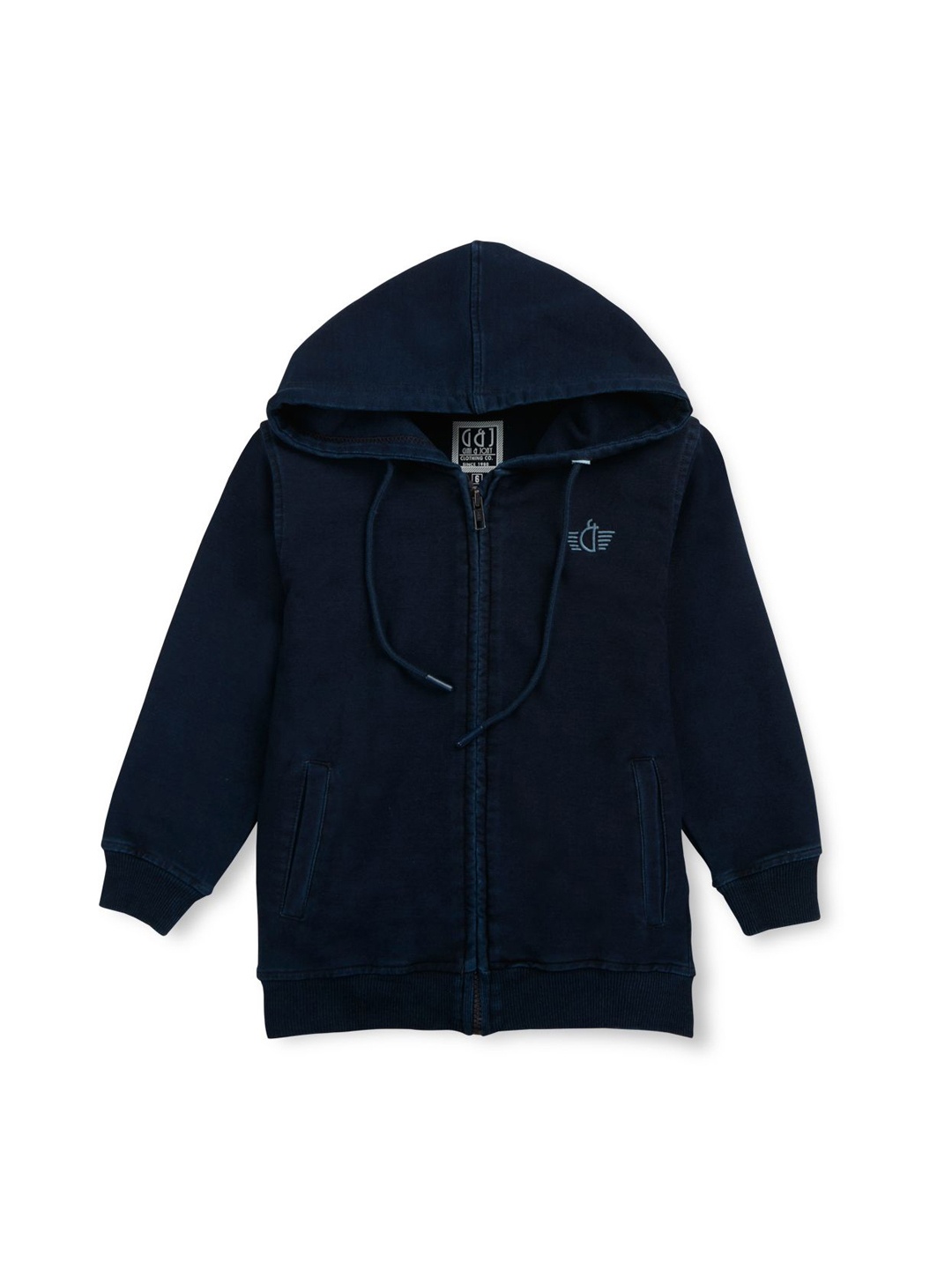 

Gini and Jony Boys Brand Logo Printed Hooded Denim Jacket, Navy blue